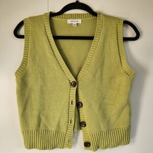 Stitch & Pine Green Sweater Vest Button Front Women Large